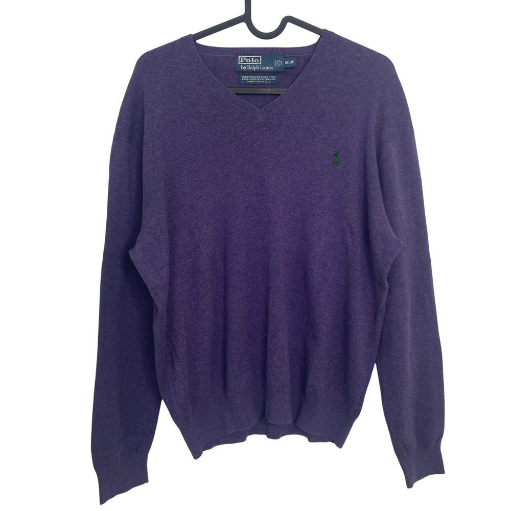 Polo Ralph Lauren Vintage V-Neck Pima Cotton Sweater Purple Medium - Picture 1 of 6